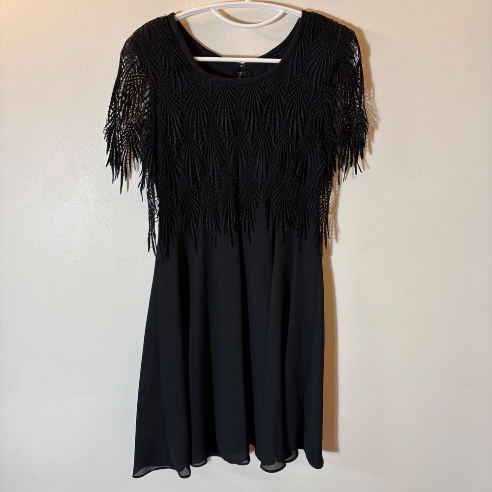 Vintage Night Way‎ Collections Black Lace Fringe Overlay Cocktail Dress Size 4